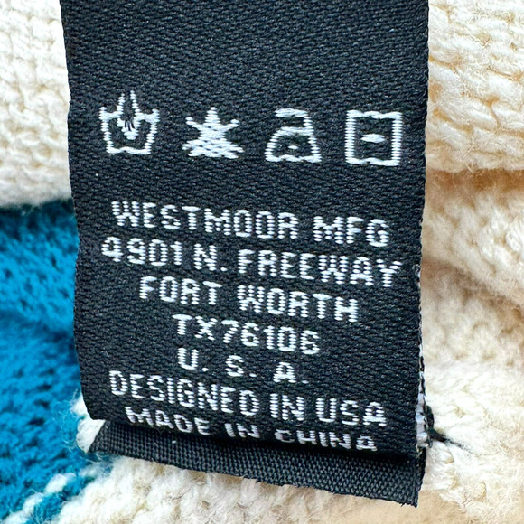 ROCK & ROLL COWGIRL Women Small Cream Red Blue Color block Sweater Fringe Tassel - Picture 7 of 10